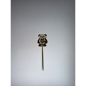 Vintage Panda Bear Cloissone Stick Pin Gold Tone Metal Purple,Black and White